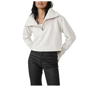 Free People Sz L Poppy Pullover Fleece Zip Champagne Dreams Funnelneck Sherpa